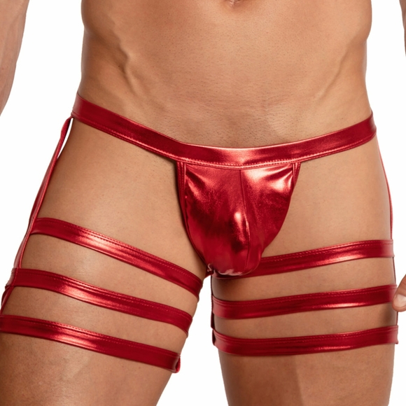 Miami Jock Small jockstrap cage straptrunk fetish shiny erotic red metallic NWT - Picture 1 of 15